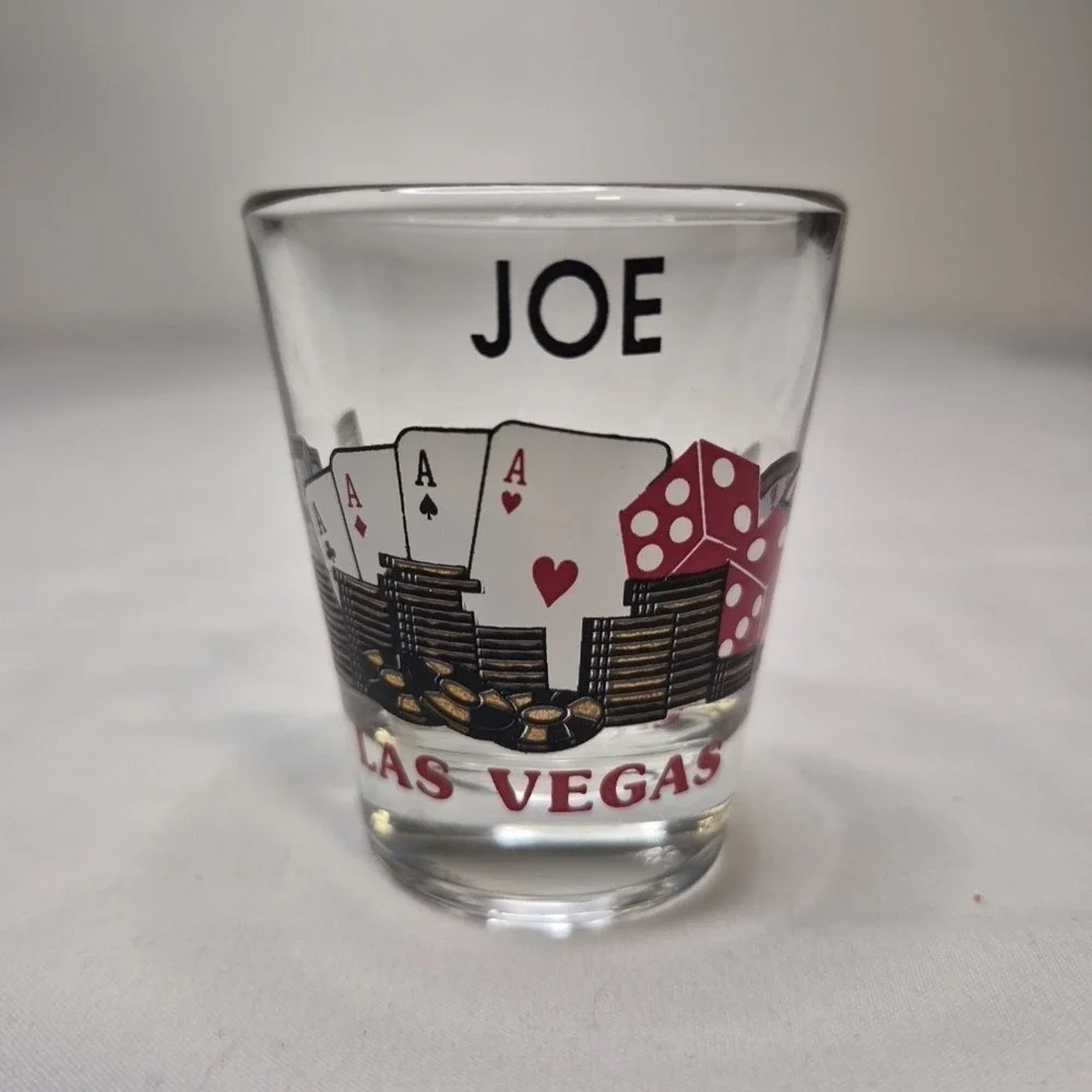 Las Vegas Souvenir Shot‎ Glass Personalized Joe Casino Playing Cards